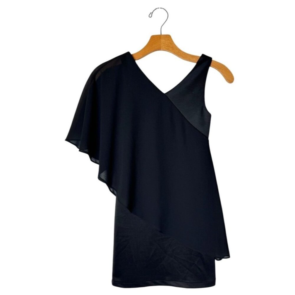 Sally Miller Couture Dress Girl Small Black Sleeveless Draped Chiffon Formal